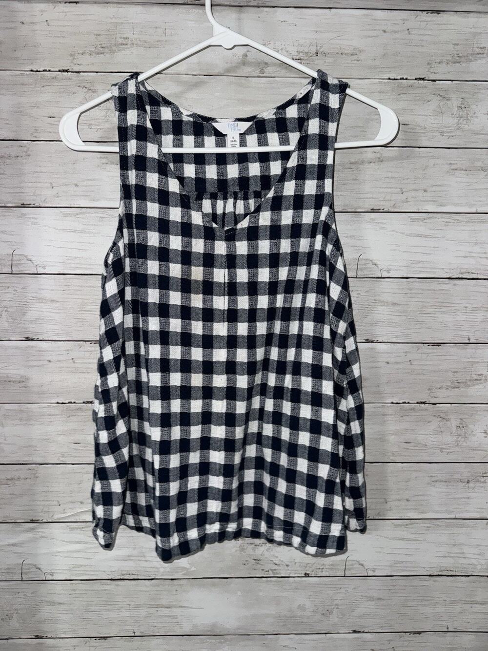 Time and Tru Women's Sleeveless Blue And White Checkered Tank Top Size S Plaid